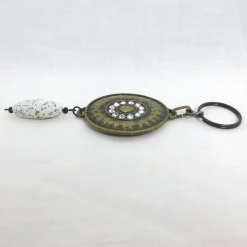 New Handmade Keychain Bag Charm Beaded Boho Antique Brass Rhinestones Faux Gem